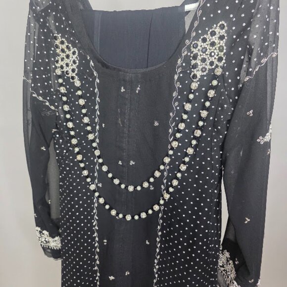 Long Dress Pakistani / Indian Suit (2 pcs) Black Long Dress - Picture 4 of 6